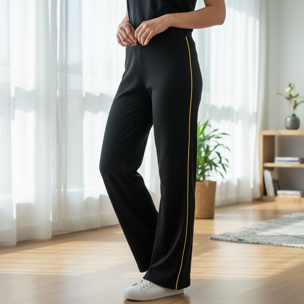 Y2K Lauren Active Ralph Lauren Yoga Pants Womens M Black Excellent Yellow Piping